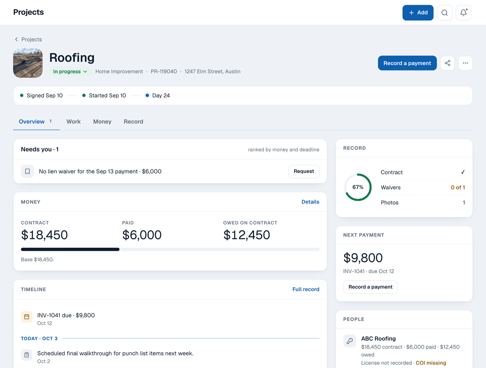 One project: work, money and record